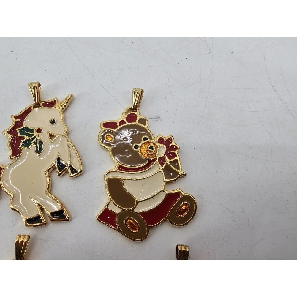Lot Of 5 VTG Wallace Silversmiths‎ Enamel Sitting Bear Ornament Christmas
